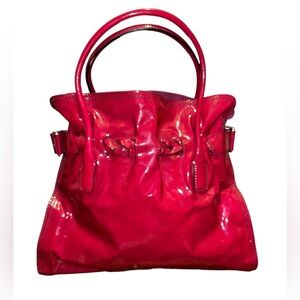 VALENTINO GARAVANI Maroon Patant Leather Hobo Shoulder Tote Bag NEW